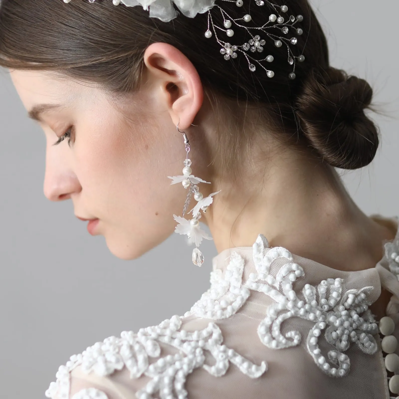Fashion Chiffon Flower Silver Bridal Earring Chic Wedding Earring Party Prom Accessories