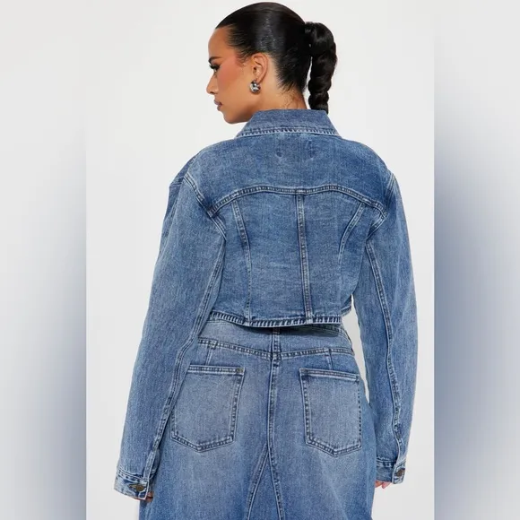 Fashion Nova 2 PC Lone Pine Cropped Bolero Denim Jacket &amp; Maxi Skirt SZ 3X/2X
