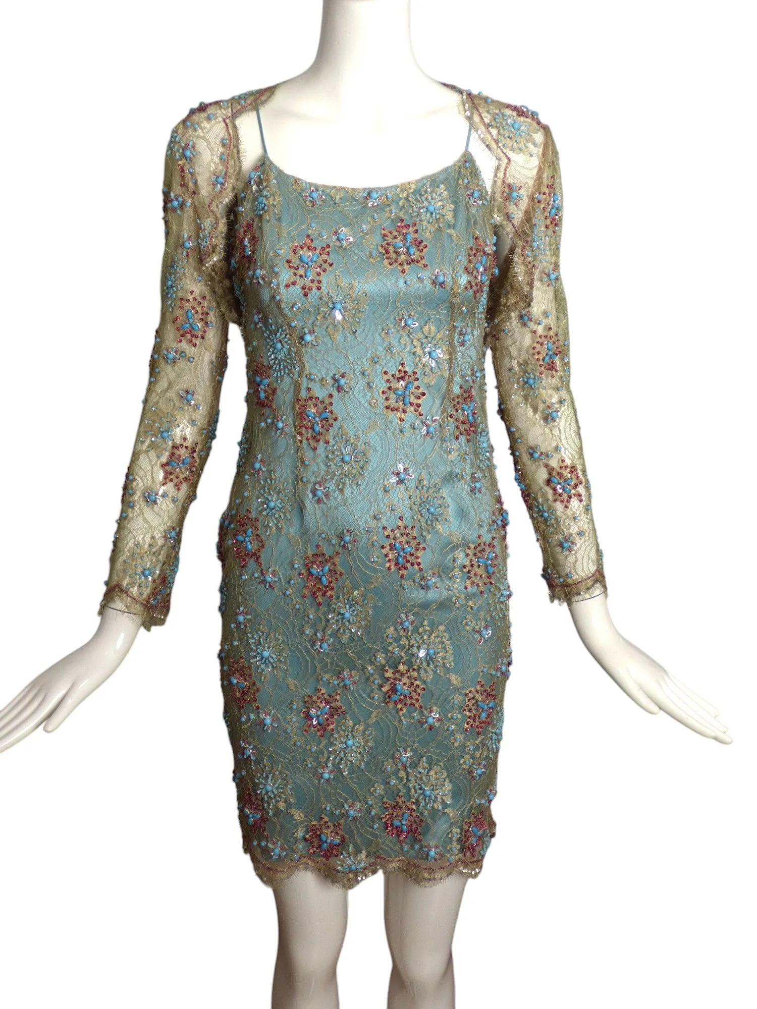 FE ZANDI- 2005 Beaded Lace Cocktail Jacket & Dress, Size 4