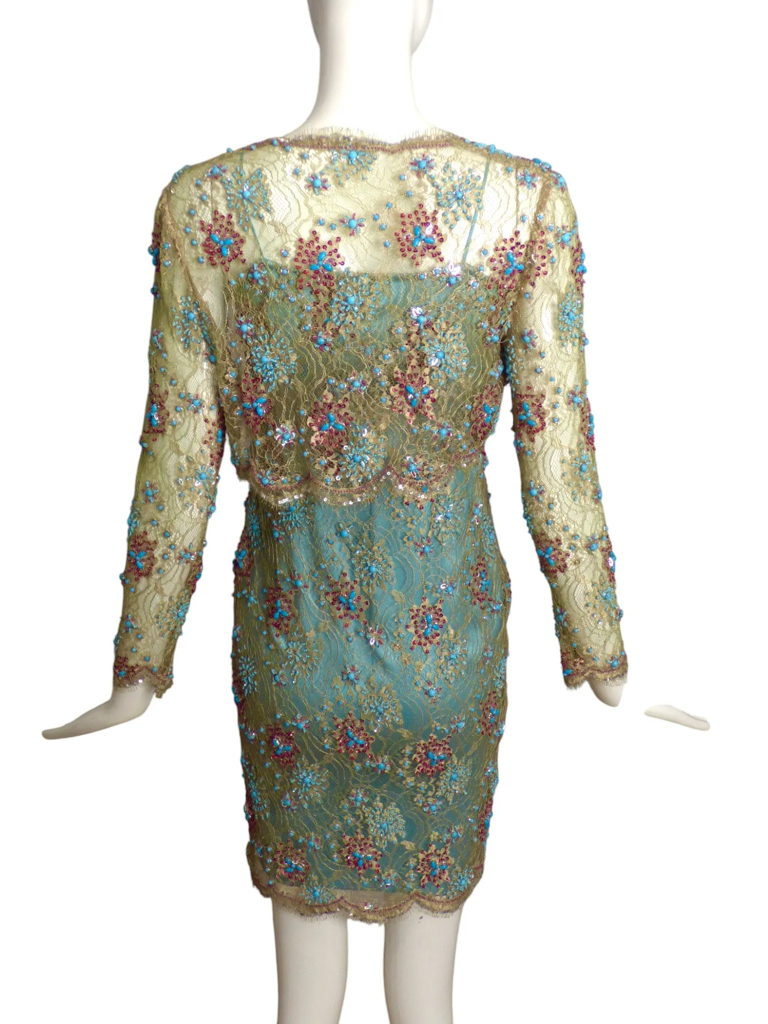 FE ZANDI- 2005 Beaded Lace Cocktail Jacket & Dress, Size 4