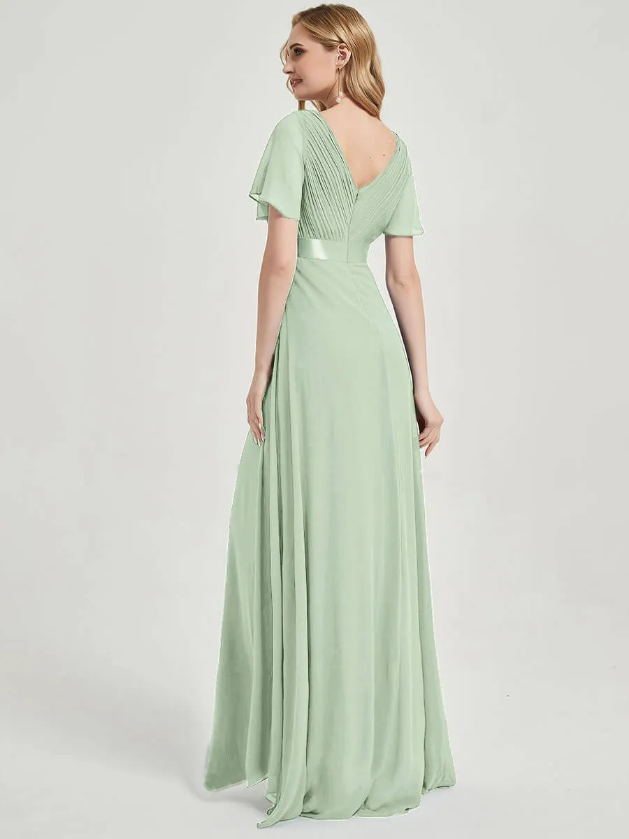 [Final Sale] Sage Ruffle Pleated A-Line Floor-Length Bridesmaid Dresses