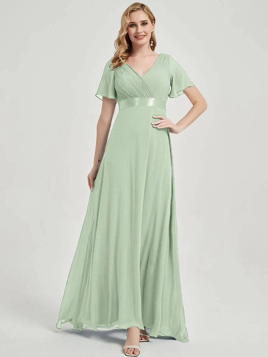 [Final Sale] Sage Ruffle Pleated A-Line Floor-Length Bridesmaid Dresses