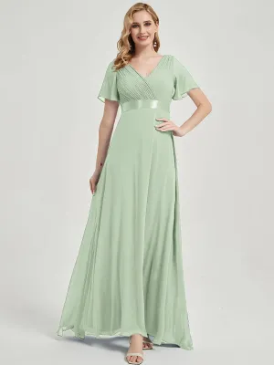[Final Sale] Sage Ruffle Pleated A-Line Floor-Length Bridesmaid Dresses