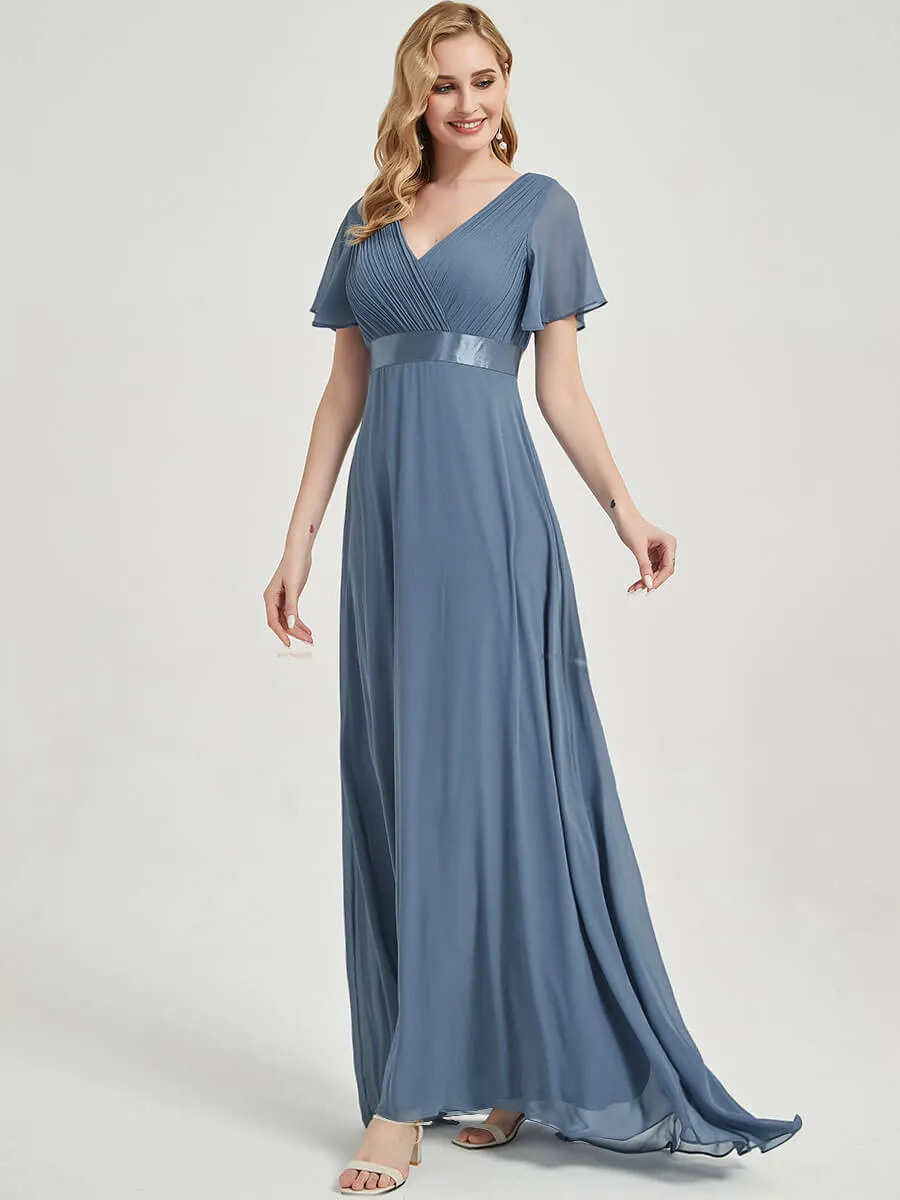 [Final Sale] Teal Ruffle Pleated Short Sleeve Bridesmaid Dresses for Wedding Party
