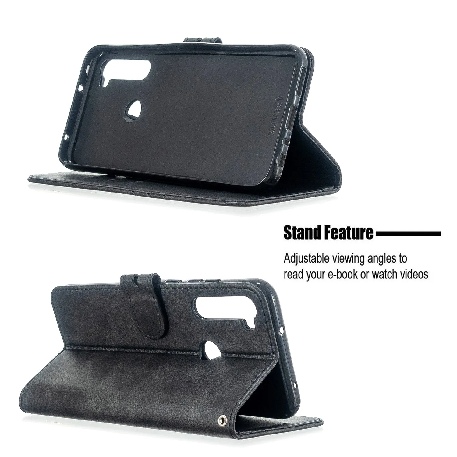 For Redmi Note 8T/Redmi 8/Redmi 8A Case Soft Leather Cover with Denim Texture Precise Cutouts Wallet Design Buckle Closure Smartphone Shell  black