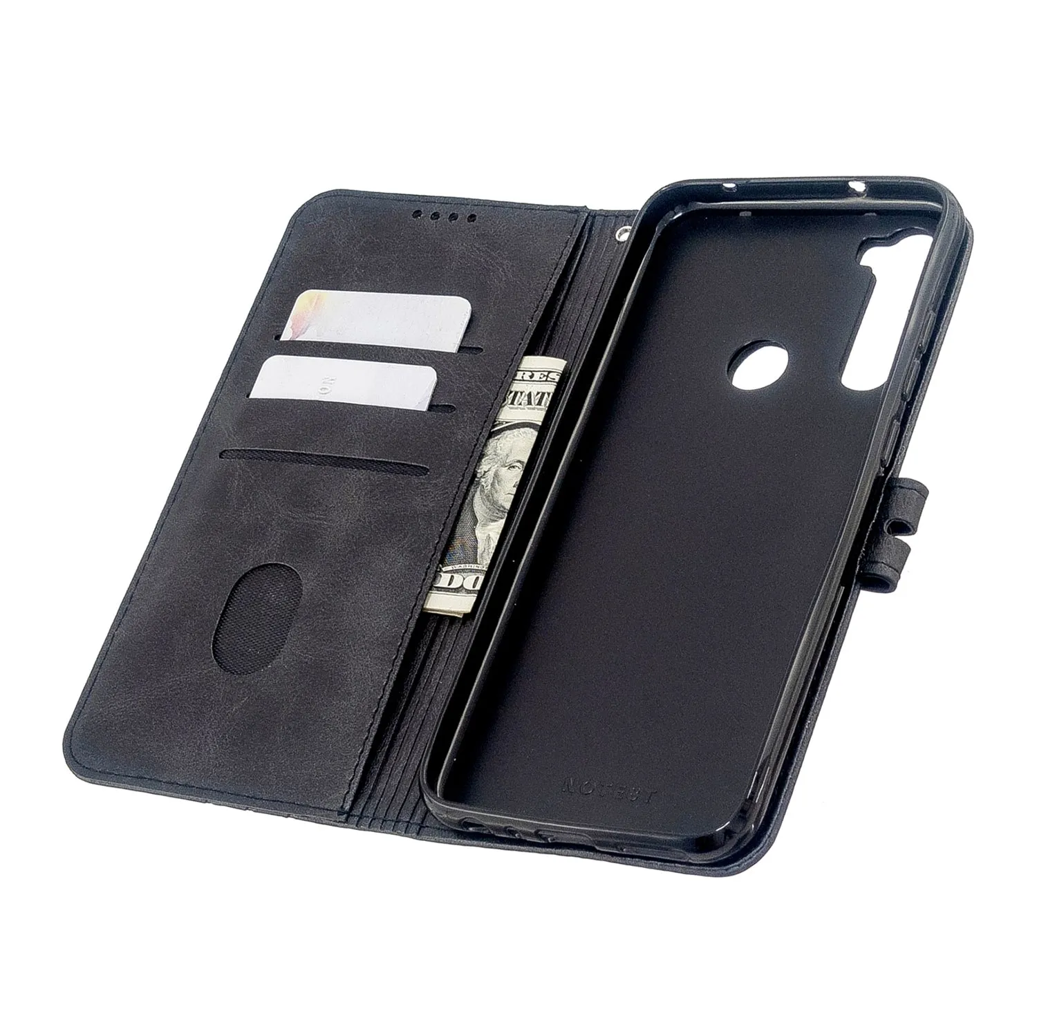 For Redmi Note 8T/Redmi 8/Redmi 8A Case Soft Leather Cover with Denim Texture Precise Cutouts Wallet Design Buckle Closure Smartphone Shell  black