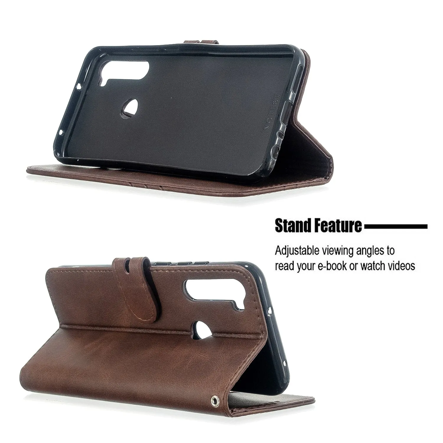 For Redmi Note 8T/Redmi 8/Redmi 8A Case Soft Leather Cover with Denim Texture Precise Cutouts Wallet Design Buckle Closure Smartphone Shell  brown