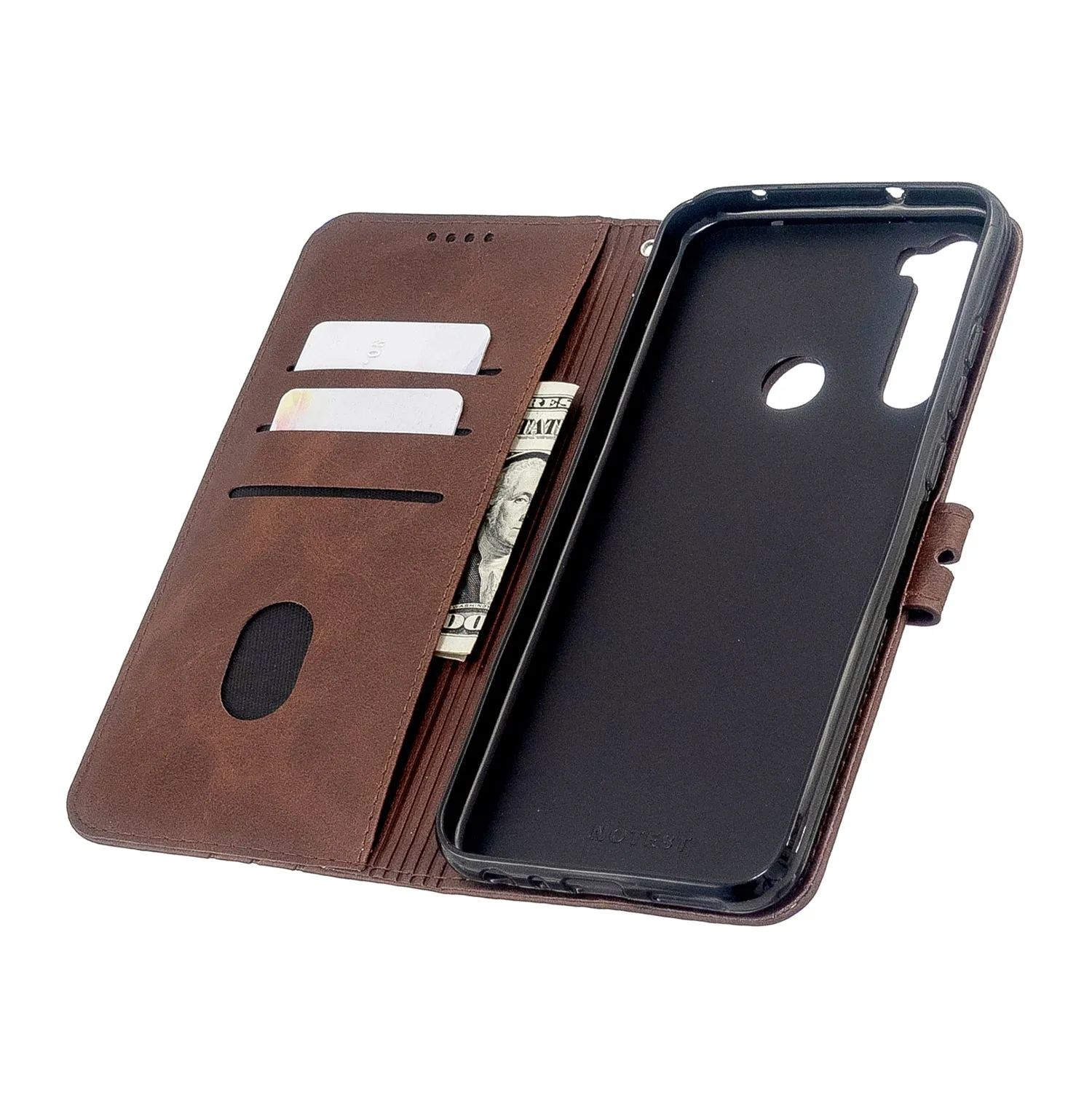 For Redmi Note 8T/Redmi 8/Redmi 8A Case Soft Leather Cover with Denim Texture Precise Cutouts Wallet Design Buckle Closure Smartphone Shell  brown