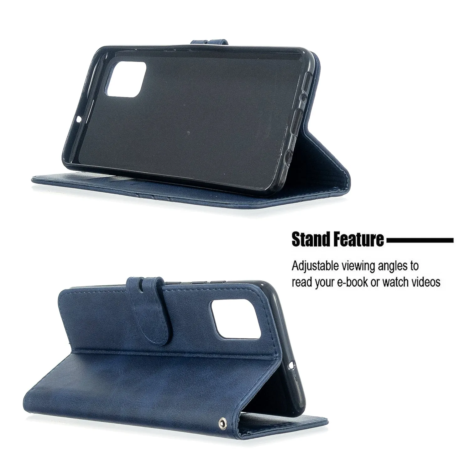 For Samsung A51/A71/M30S Case Soft Leather Cover with Denim Texture Precise Cutouts Wallet Design Buckle Closure Smartphone Shell  blue