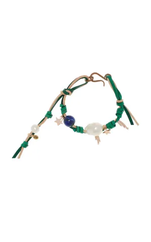 Forest Sky Knotted Leather 18K Rose Gold Pearl, Lapis Bracelet