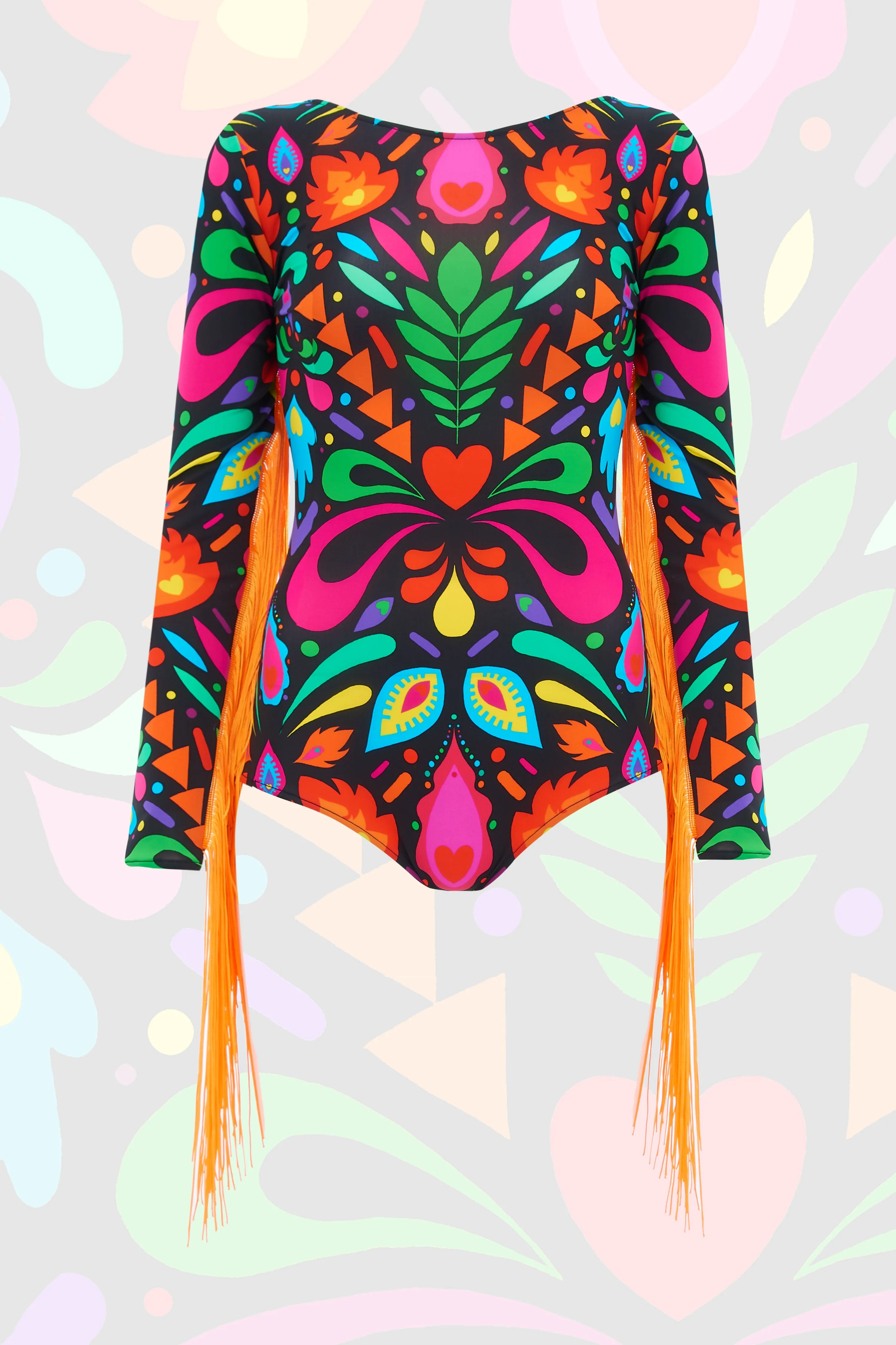 Fringed Lycra Bodysuit in Black Rainbow Femina Magicae