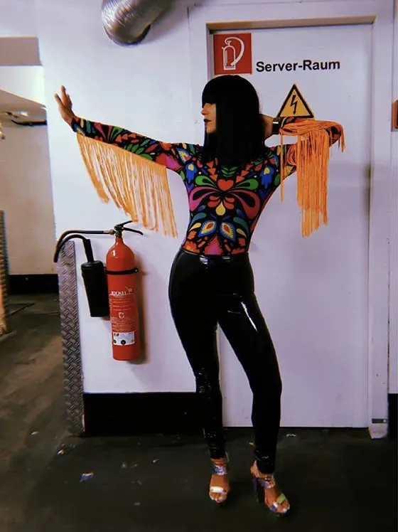 Fringed Lycra Bodysuit in Black Rainbow Femina Magicae