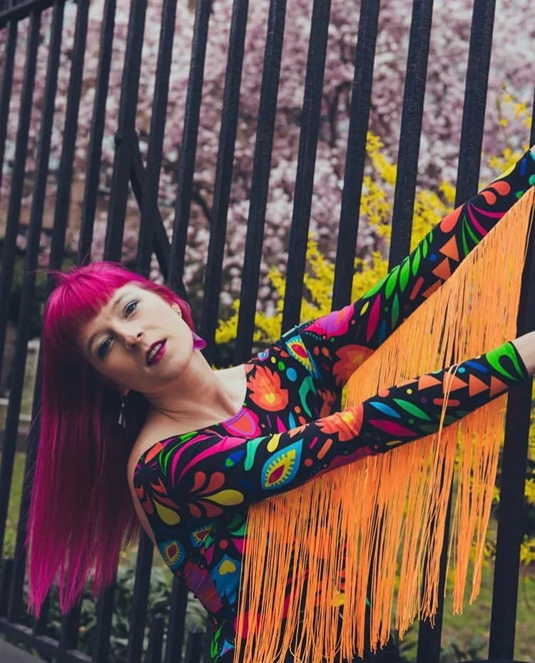 Fringed Lycra Bodysuit in Black Rainbow Femina Magicae