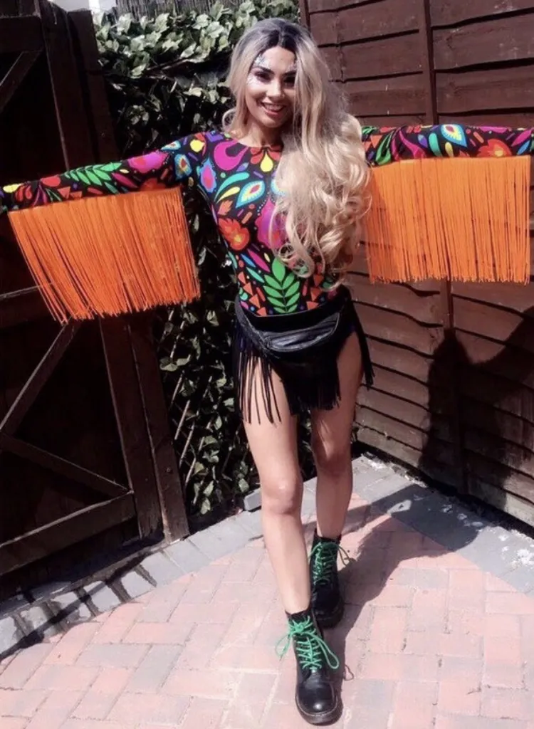 Fringed Lycra Bodysuit in Black Rainbow Femina Magicae
