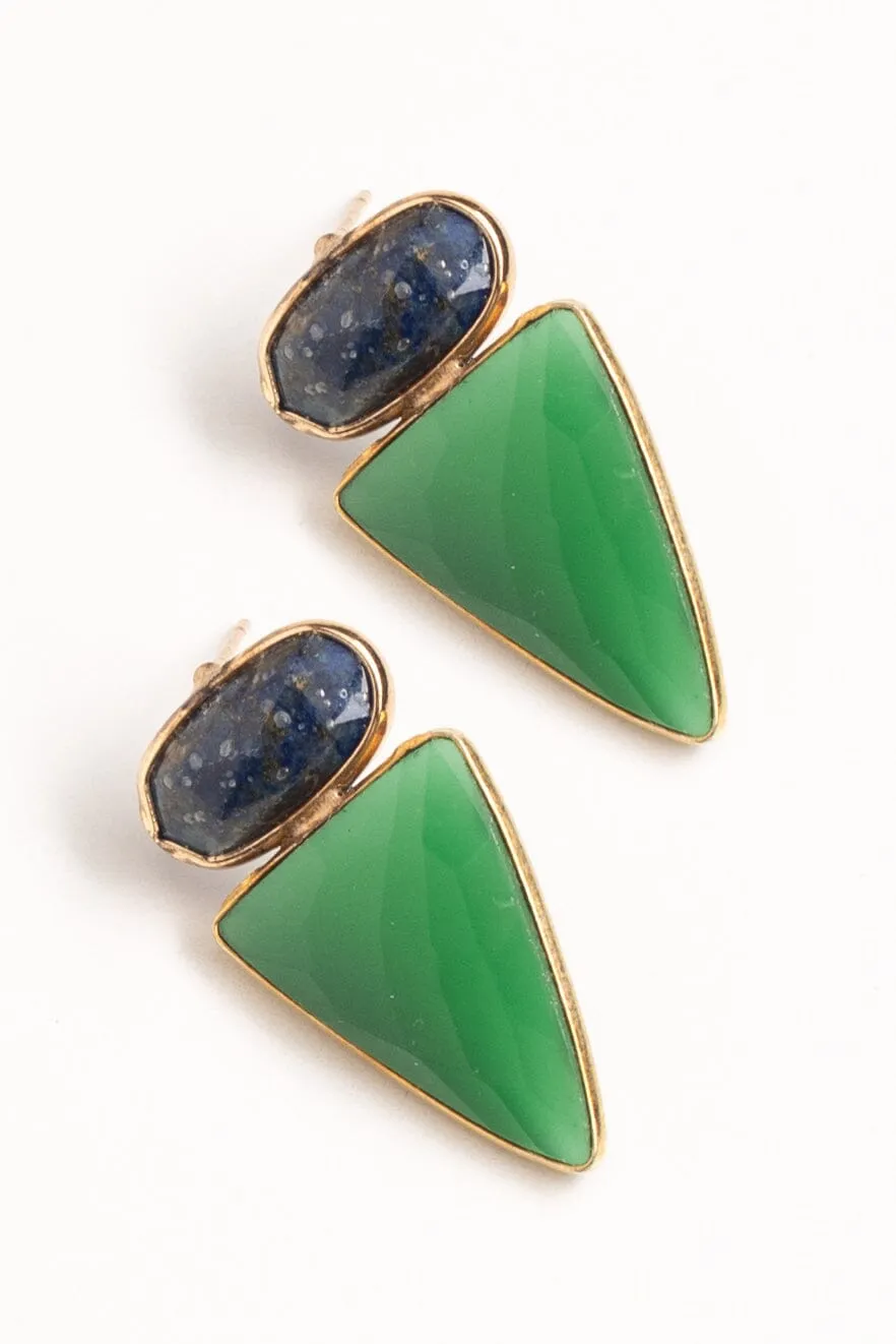Geometric Blue Green Stone Earrings