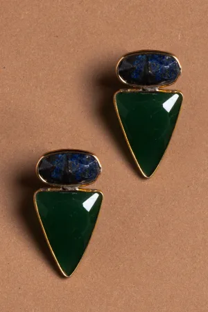Geometric Blue Green Stone Earrings