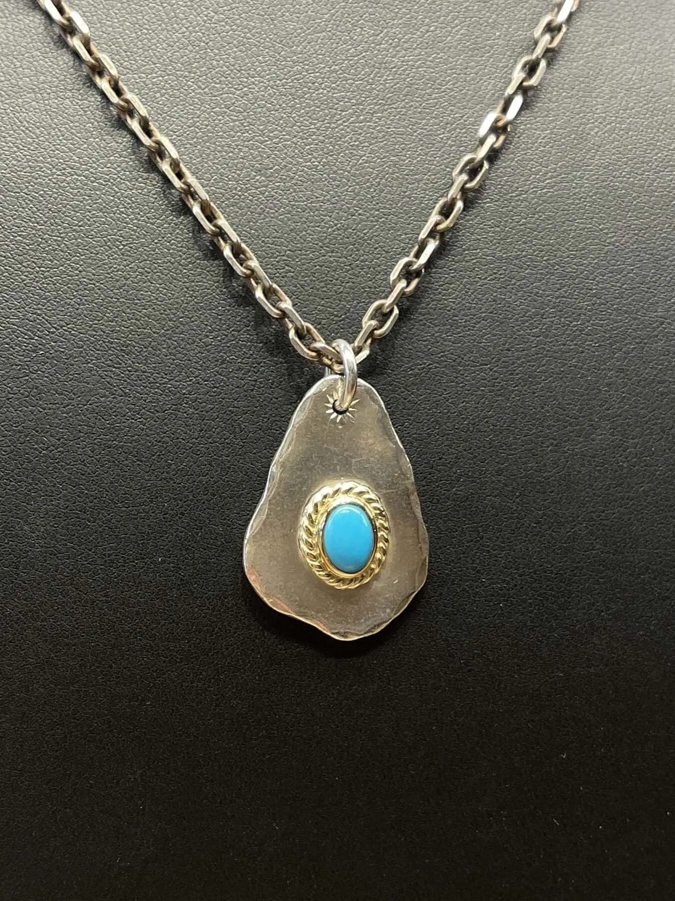 Goros Metal Pendant With Gold Rope Turquoise Stamp With Chain Setup