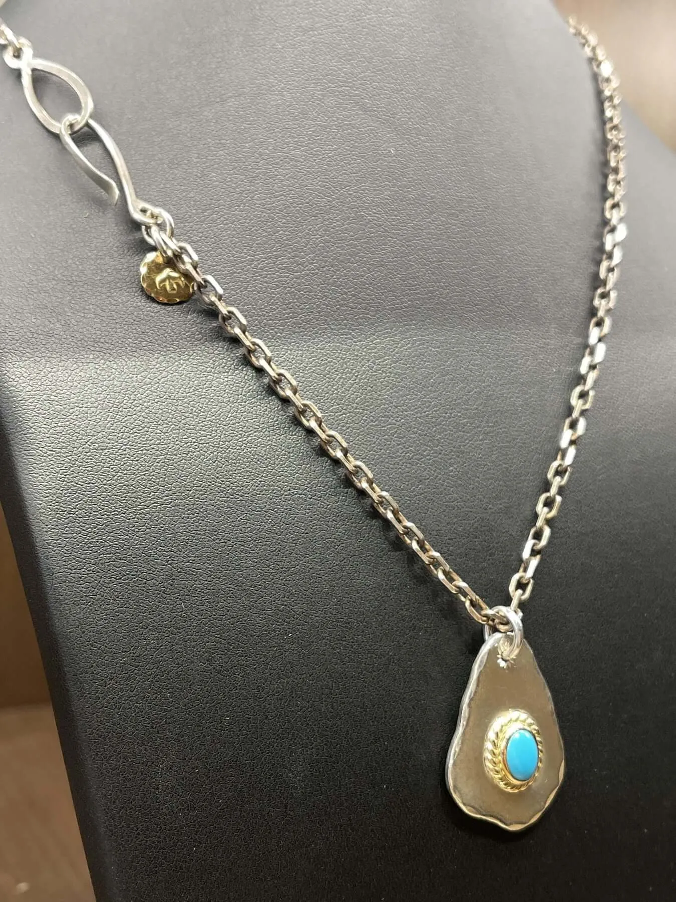 Goros Metal Pendant With Gold Rope Turquoise Stamp With Chain Setup