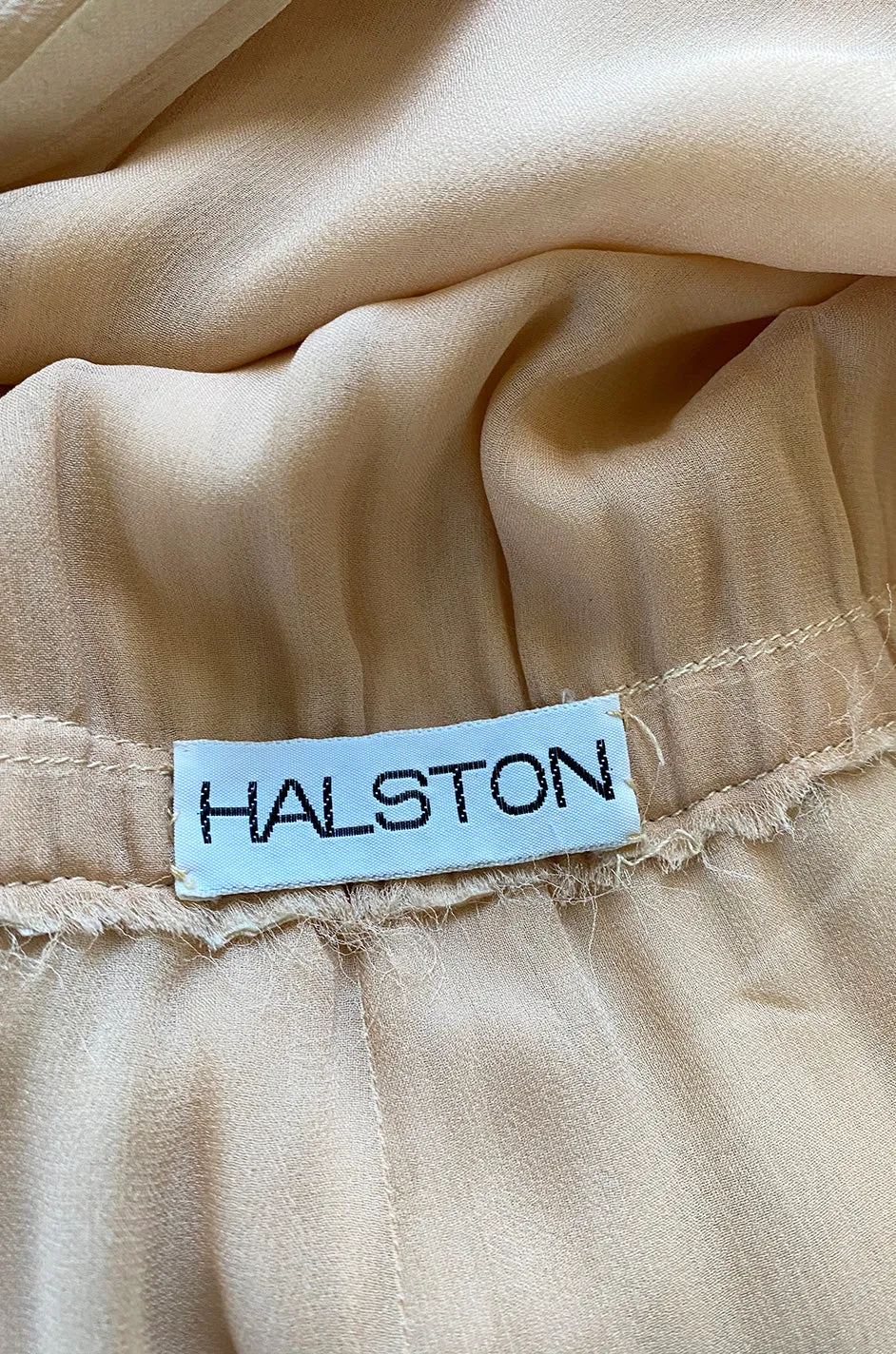 Halston 1976 Ivory Ribbon Silk Chiffon Ivory Jumpsuit w Original Sash
