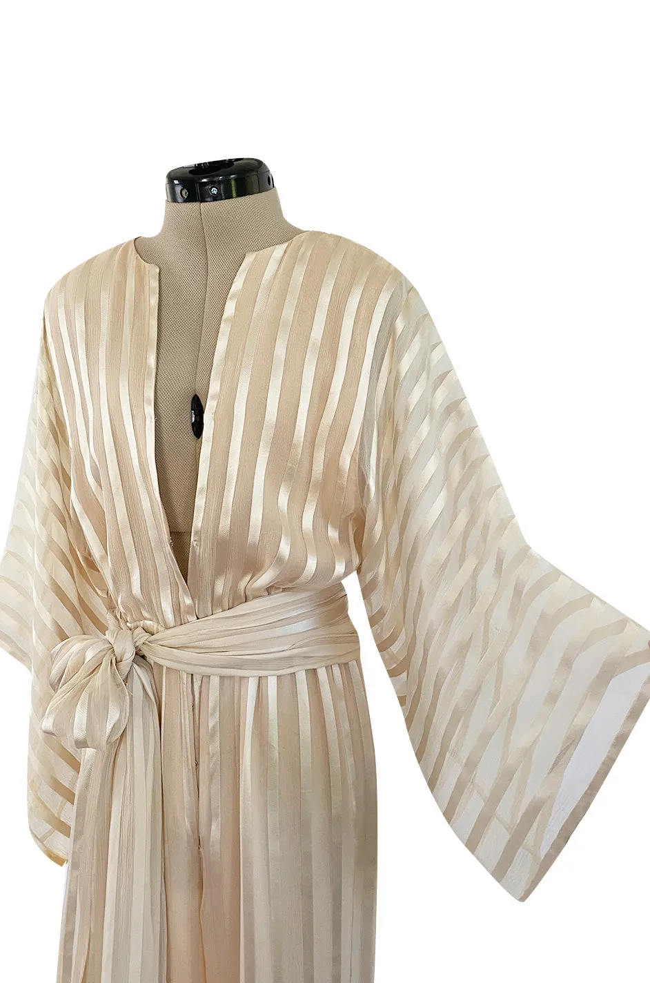 Halston 1976 Ivory Ribbon Silk Chiffon Ivory Jumpsuit w Original Sash