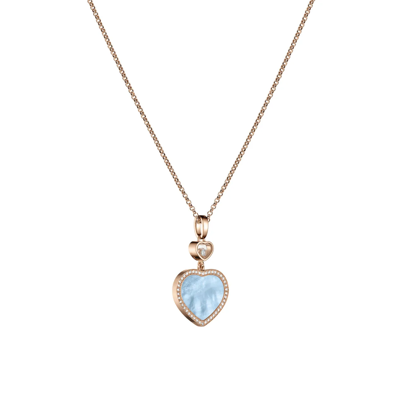 Happy Hearts Ethical Rose Gold Diamond Turquoise Mother of Pearl Pendant Necklace