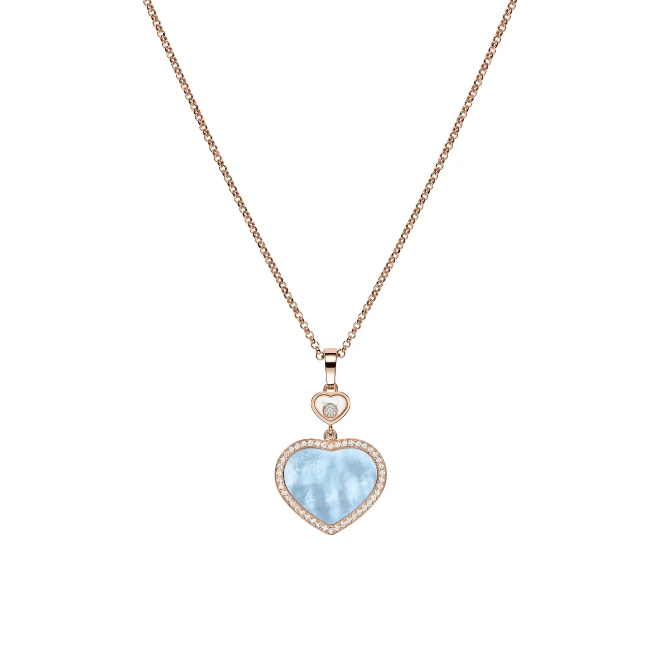 Happy Hearts Ethical Rose Gold Diamond Turquoise Mother of Pearl Pendant Necklace