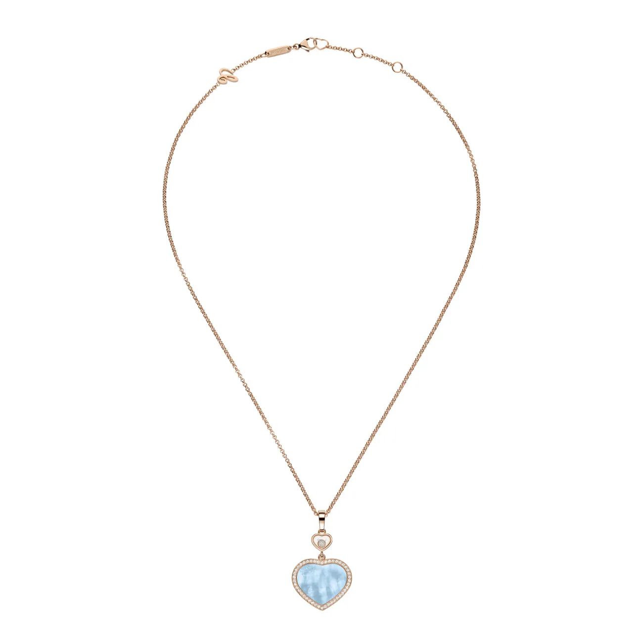 Happy Hearts Ethical Rose Gold Diamond Turquoise Mother of Pearl Pendant Necklace