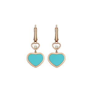 Happy Hearts Ethical Rose Gold Turquoise & Diamond Earrings