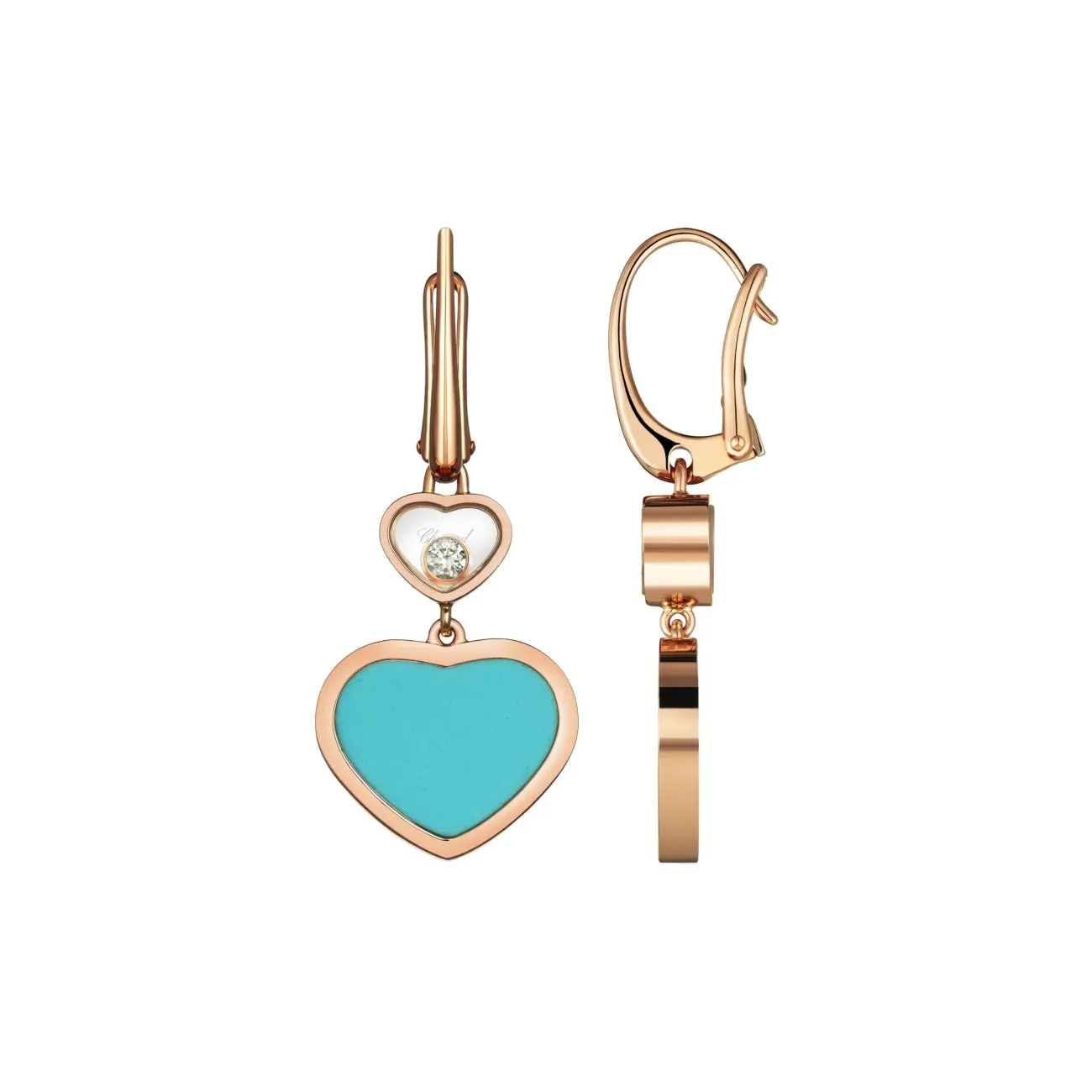 Happy Hearts Ethical Rose Gold Turquoise & Diamond Earrings