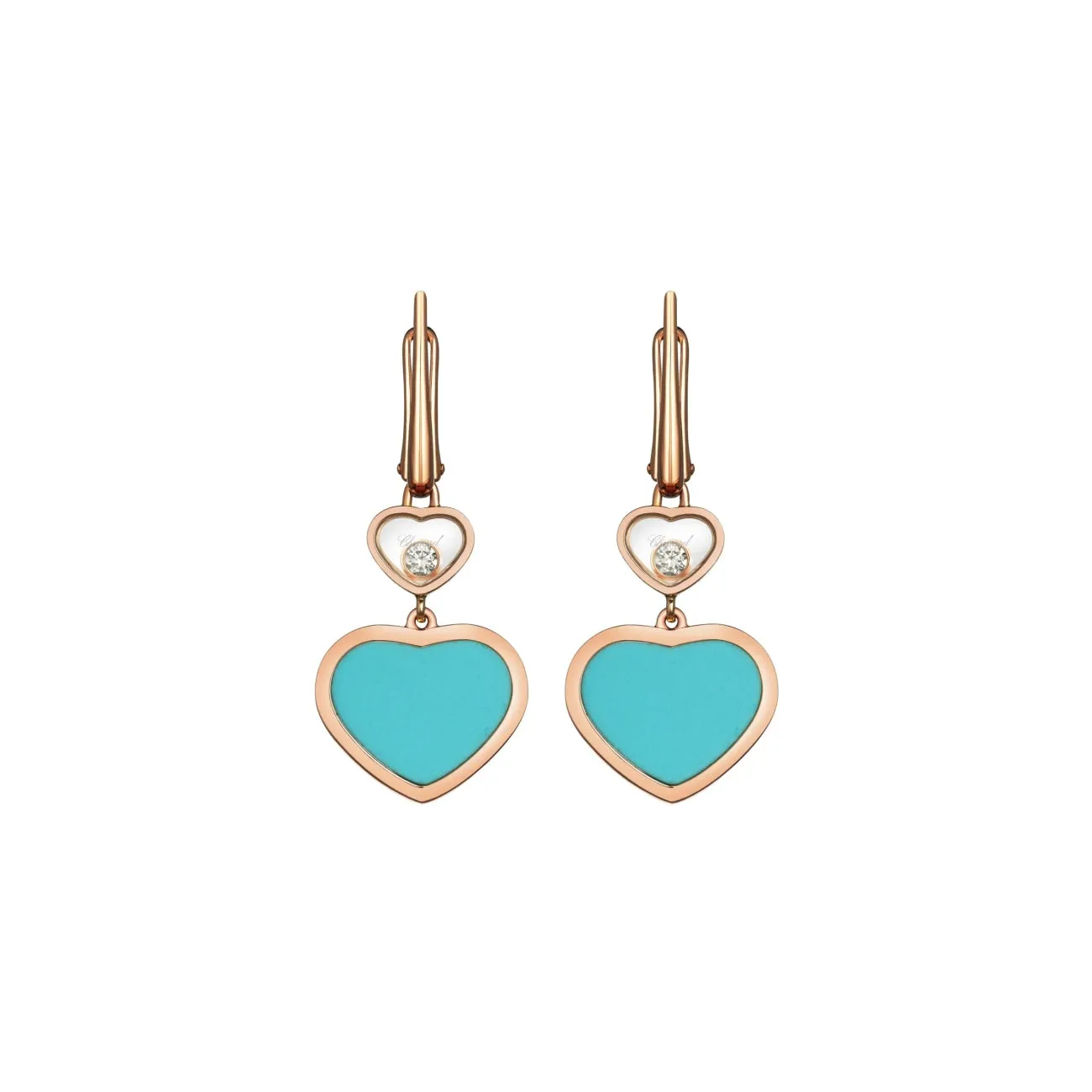Happy Hearts Ethical Rose Gold Turquoise & Diamond Earrings