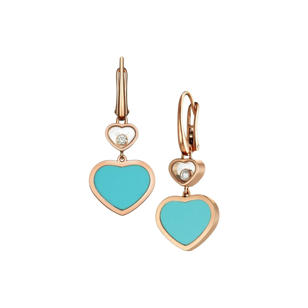 Happy Hearts Ethical Rose Gold Turquoise & Diamond Earrings