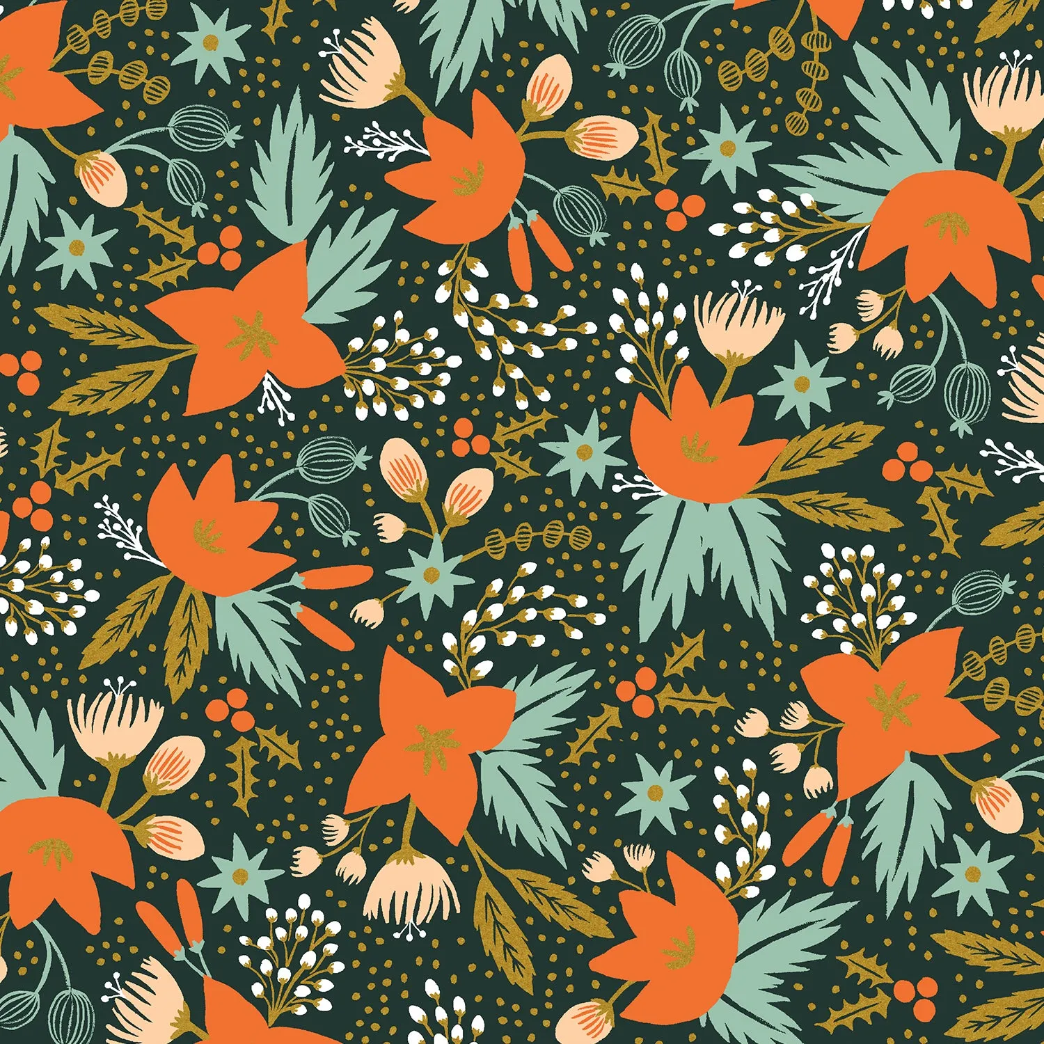 Holiday Classics Poinsettia in Evergreen Metallic by Rifle Paper Co