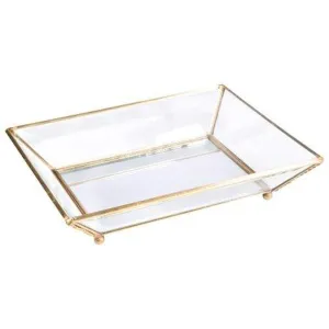 Home Details Medium Gold Vintage Mirrored Bottom Glass Keepsake Tray | Michaels