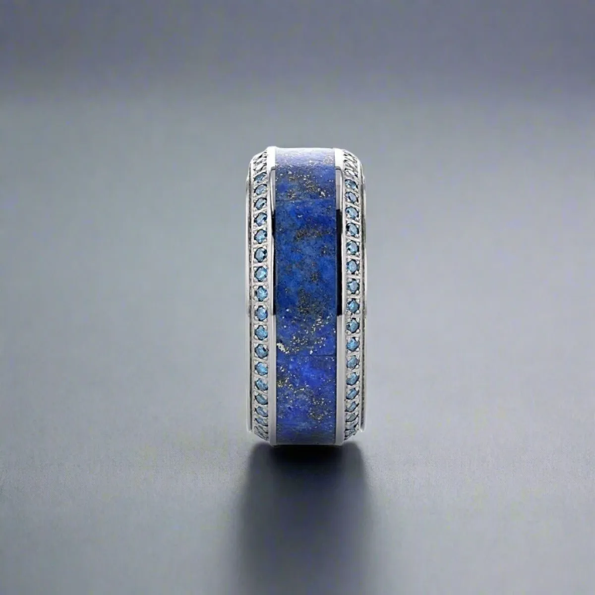 HYDRA | Titanium Ring, Blue Lapis Lazuli Inlay with Blue Diamonds