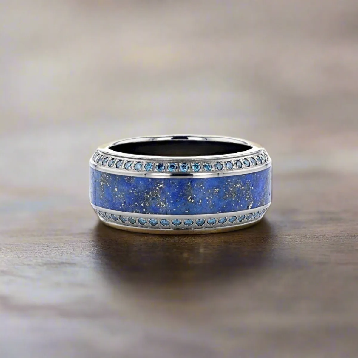HYDRA | Titanium Ring, Blue Lapis Lazuli Inlay with Blue Diamonds