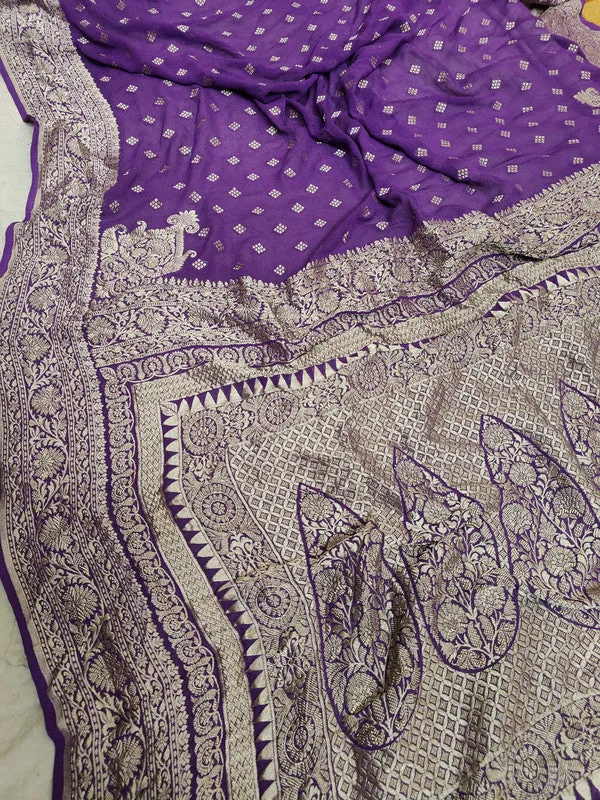 Introducing Pure Banarasi Khaddi Chiffon Georgette Silk Border Handloom Saree