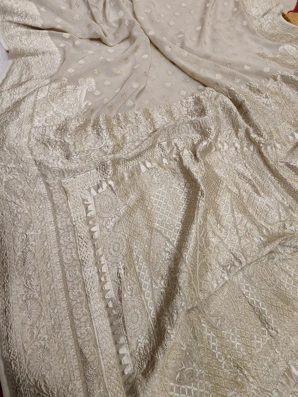 Introducing Pure Banarasi Khaddi Chiffon Georgette Silk Border Handloom Saree