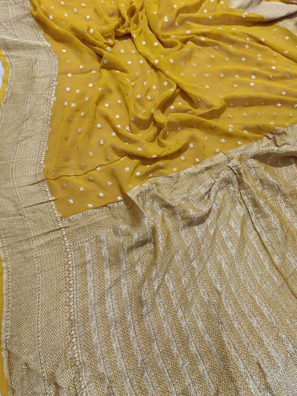 Introducing Pure Banarasi Khaddi Chiffon Georgette Silk Border Handloom Saree