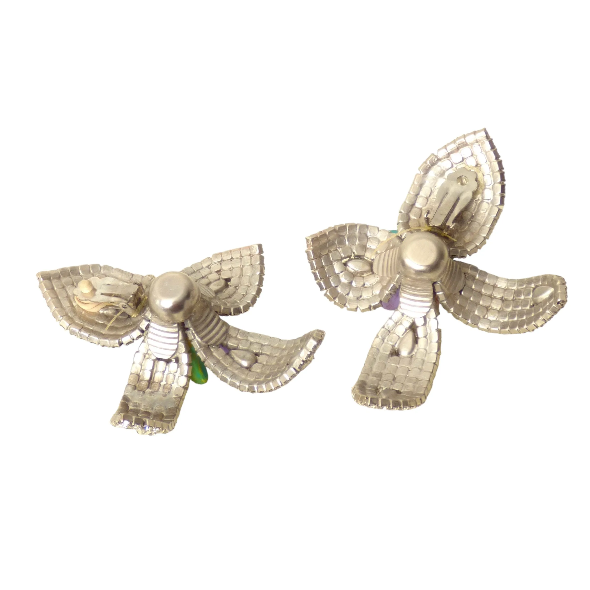 IRADJ MOINI- 1980s Rhinestone & Glass Flower Earrings