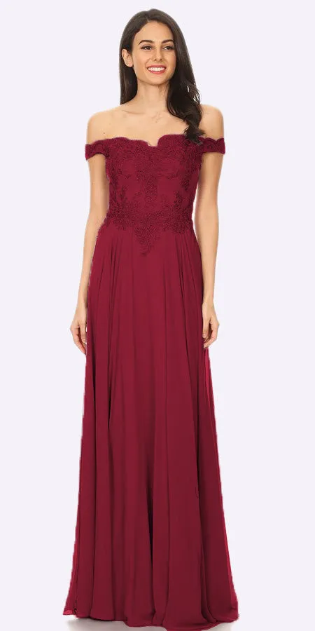 J&J Fashion 3073 Off the Shoulder Formal Dress Floor Length Lace Bodice