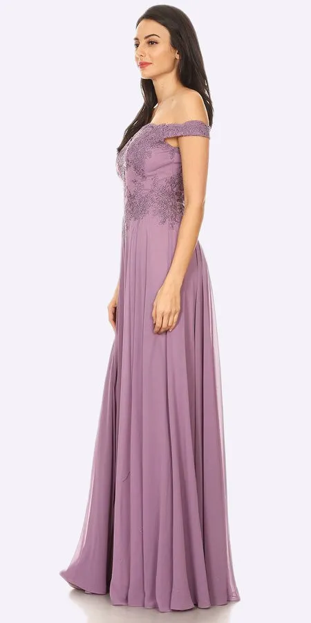 J&J Fashion 3073 Off the Shoulder Formal Dress Floor Length Lace Bodice