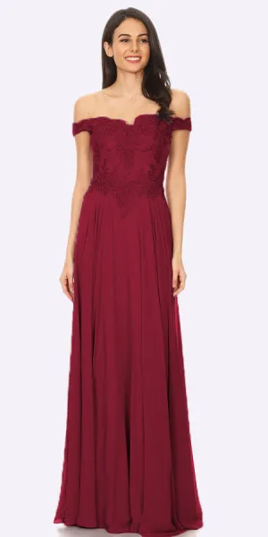 J&J Fashion 3073 Off the Shoulder Formal Dress Floor Length Lace Bodice