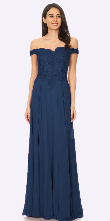 J&J Fashion 3073 Off the Shoulder Formal Dress Floor Length Lace Bodice