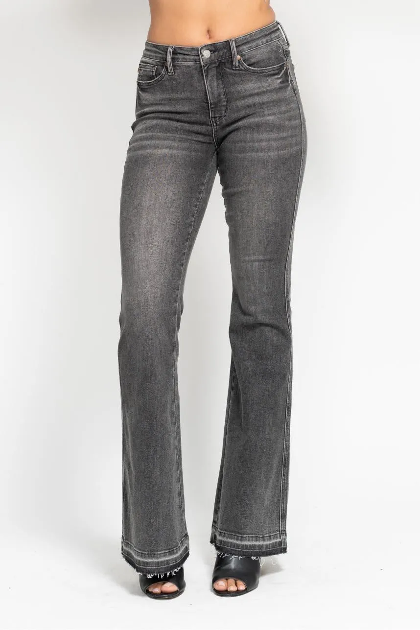 Judy Blue Grey Release Hem Flare Jeans