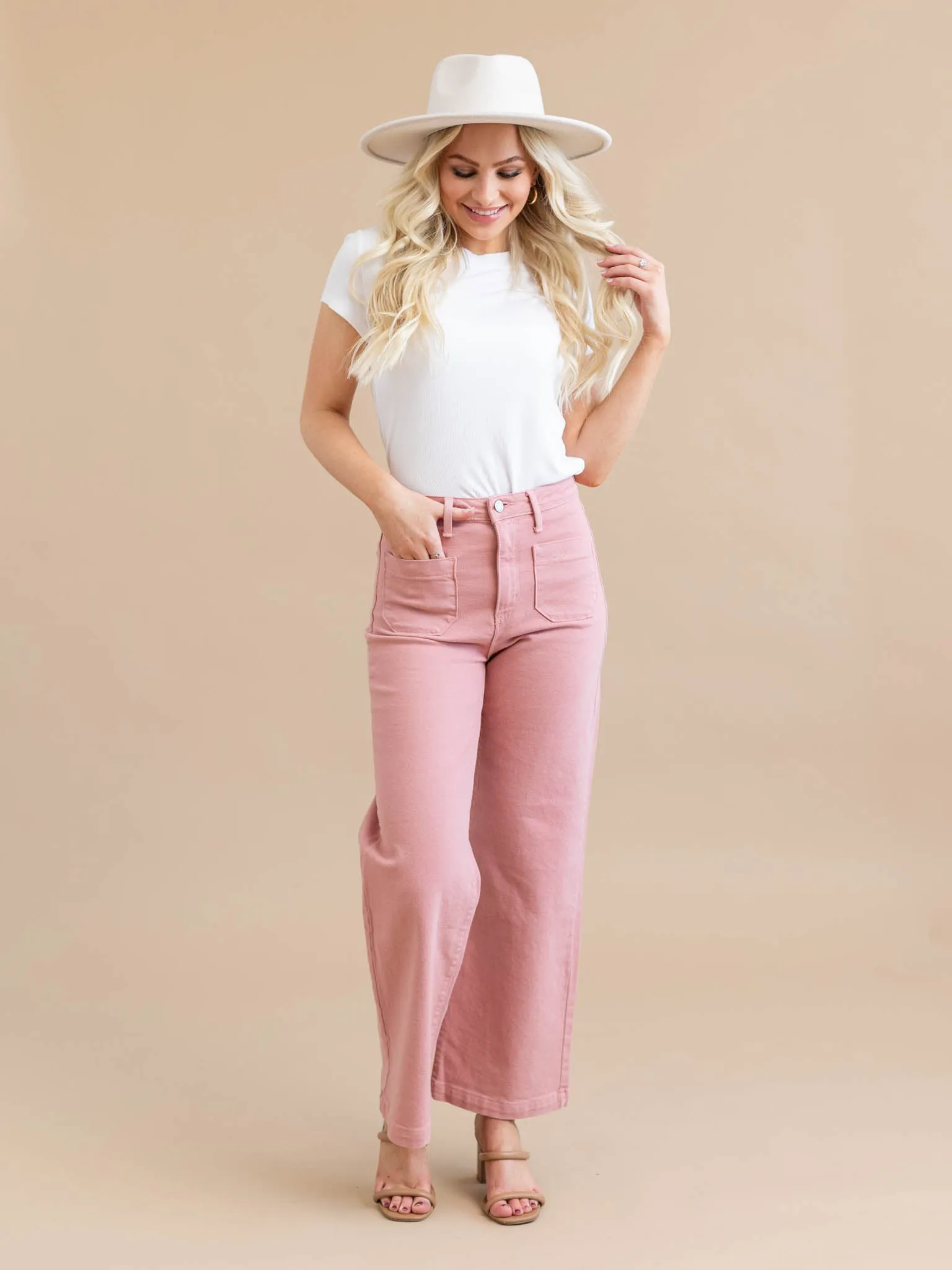 Just Black Dusty Coral Patch Pocket Wide Leg