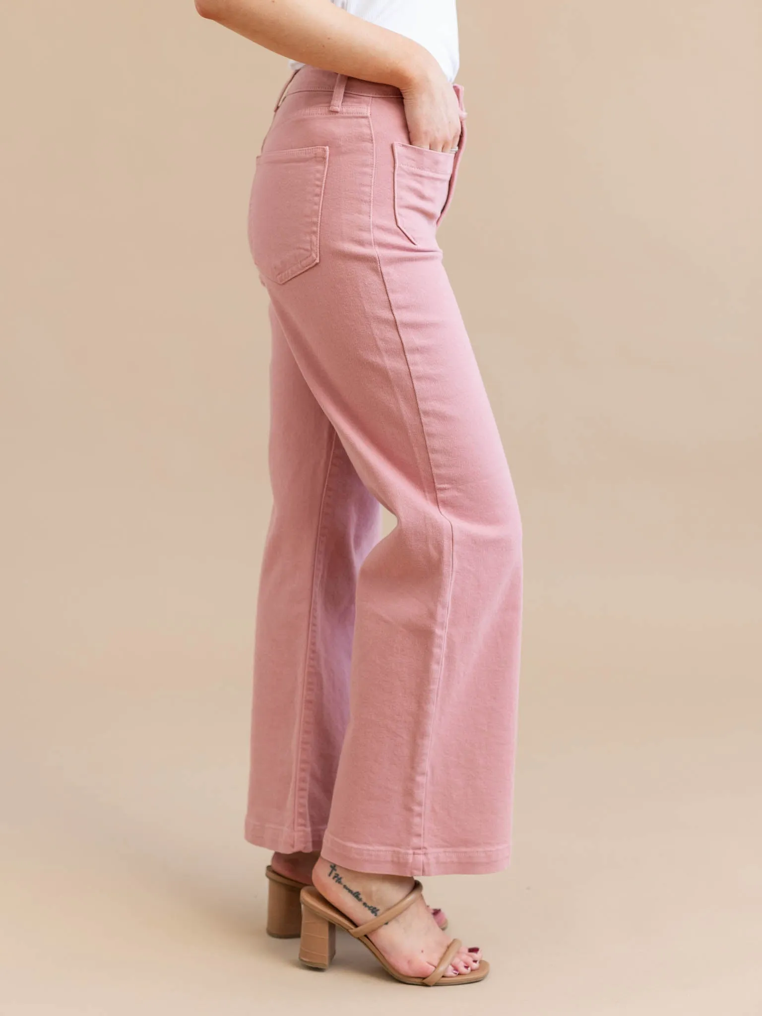 Just Black Dusty Coral Patch Pocket Wide Leg