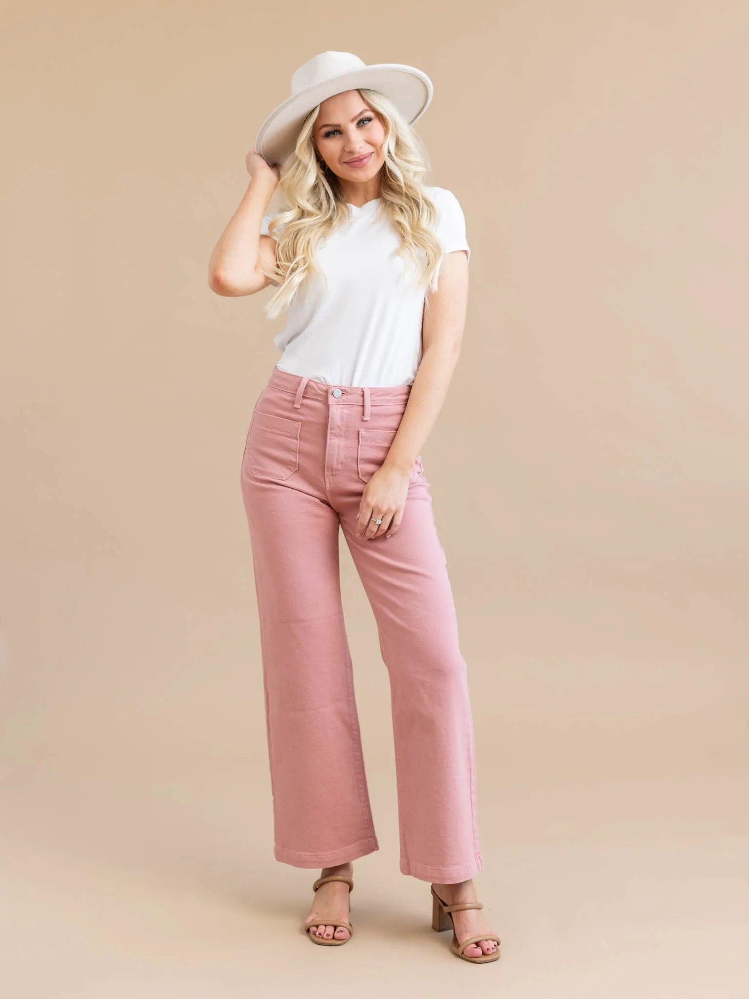 Just Black Dusty Coral Patch Pocket Wide Leg