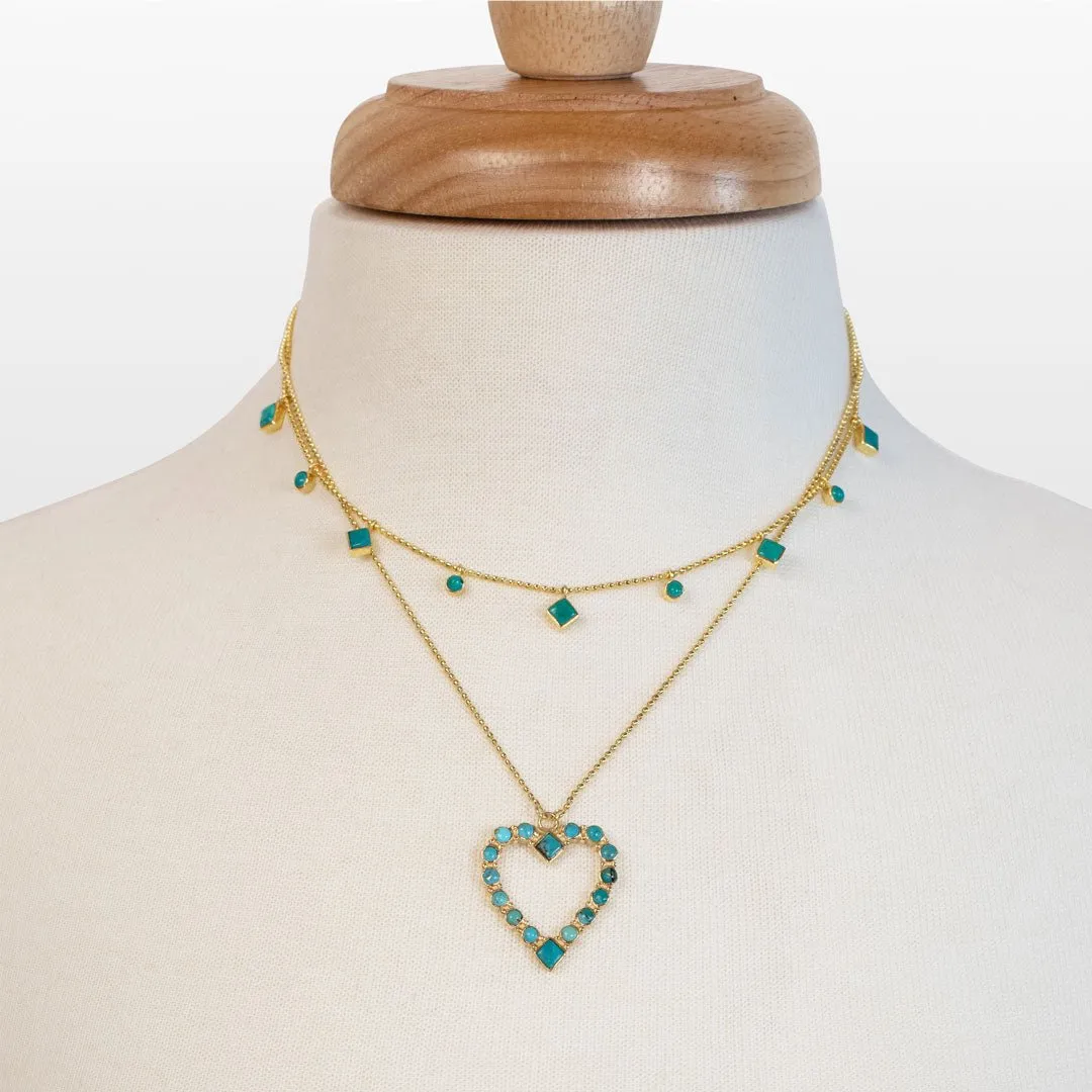 Keepsake - Turquoise and 14K Gold vermeil Heart Charm Necklace