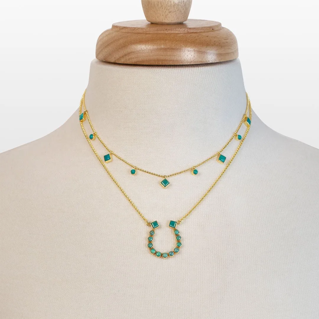 Keepsake - Turquoise and 14K Gold Vermeil Horseshoe Charm Necklace
