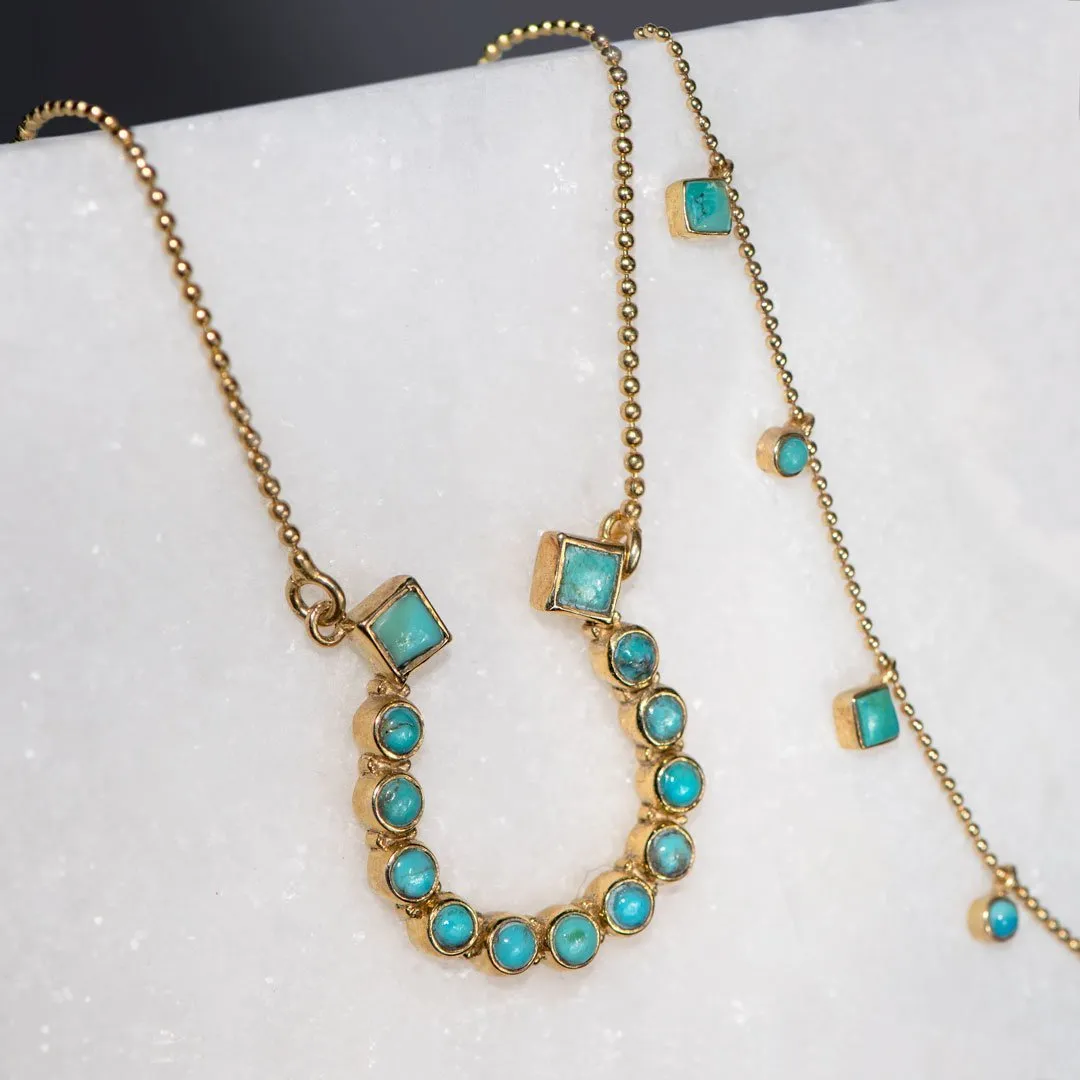 Keepsake - Turquoise and 14K Gold Vermeil Horseshoe Charm Necklace